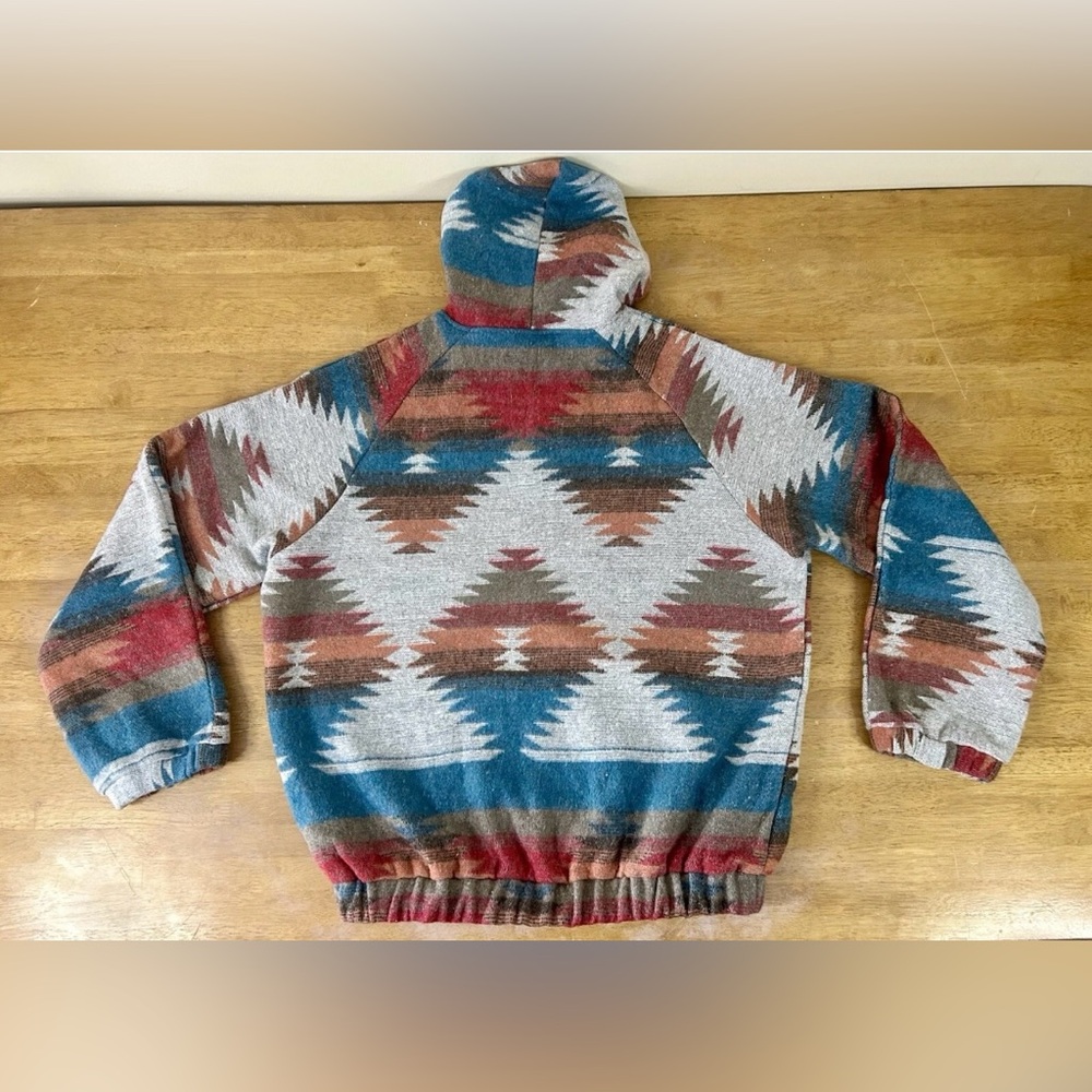 Men's Aztec / Native Pattern Blanket Hoodie Multicolor 90% Cotton Sz Large